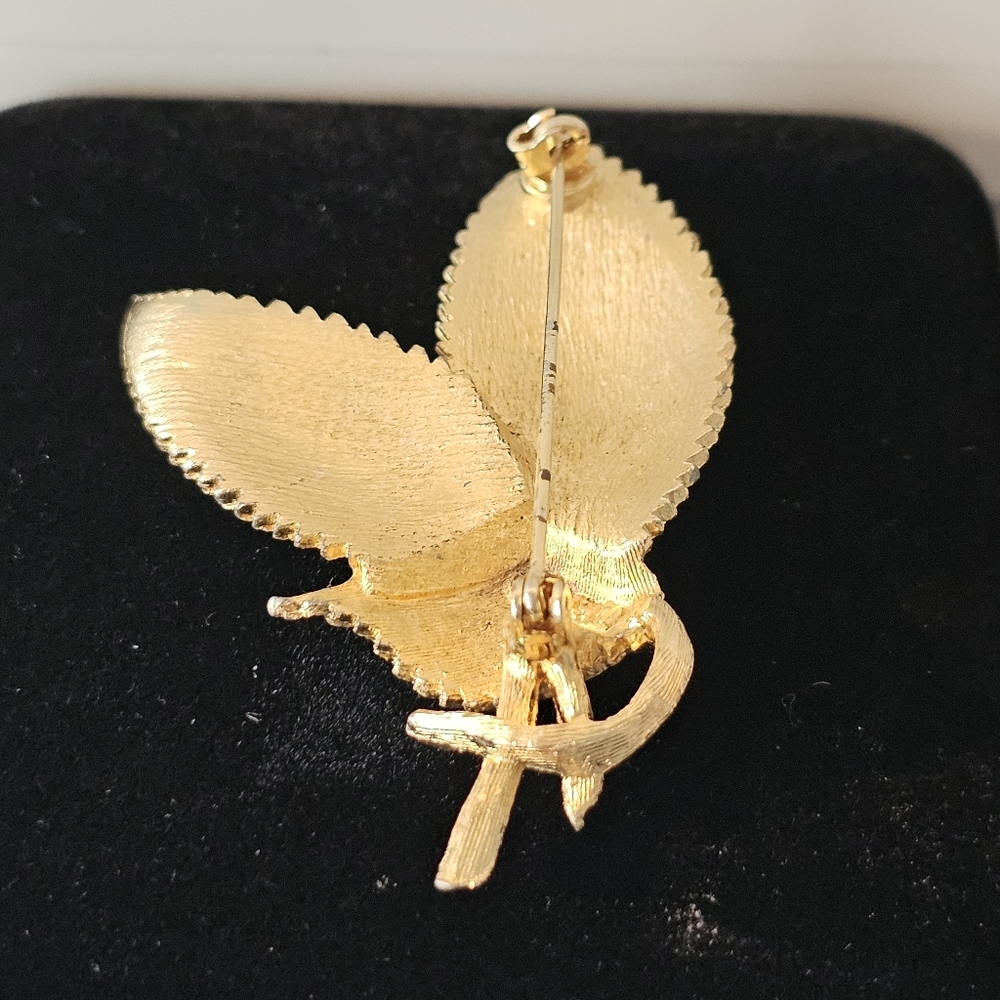 Vintage Signed BSK Gold Tone Large Double Leaf Brooch - Picture 2 of 8